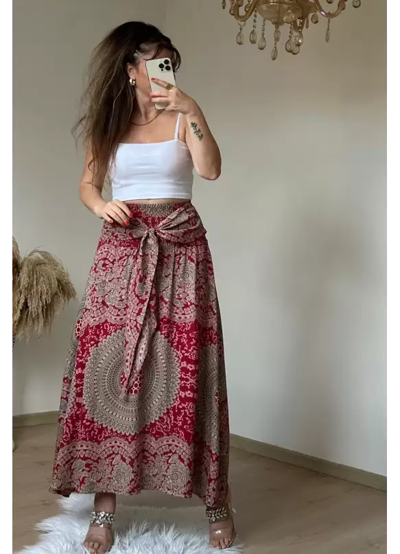 Otantik Desenli Etek Bordo