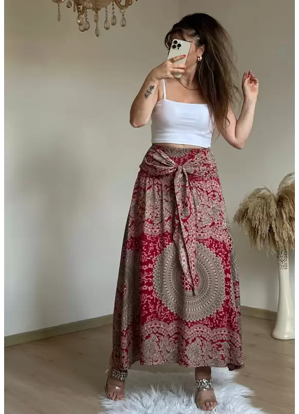 Otantik Desenli Etek Bordo