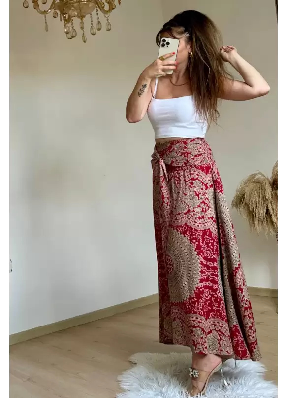 Otantik Desenli Etek Bordo
