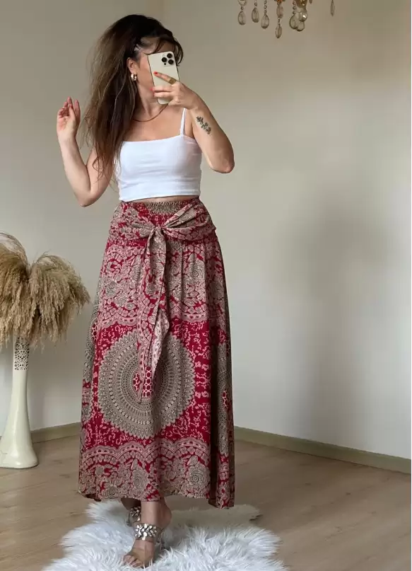 Otantik Desenli Etek Bordo