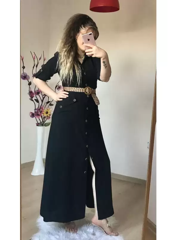 Spor Gömlek Elbise Siyah