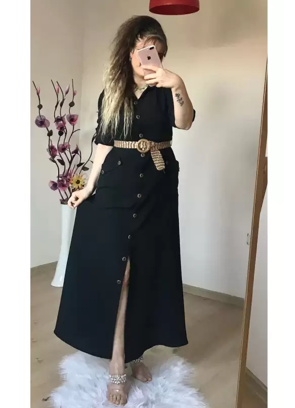 Spor Gömlek Elbise Siyah