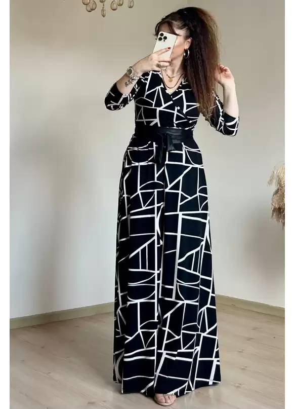 Full Length White Geometric Pattern Dress