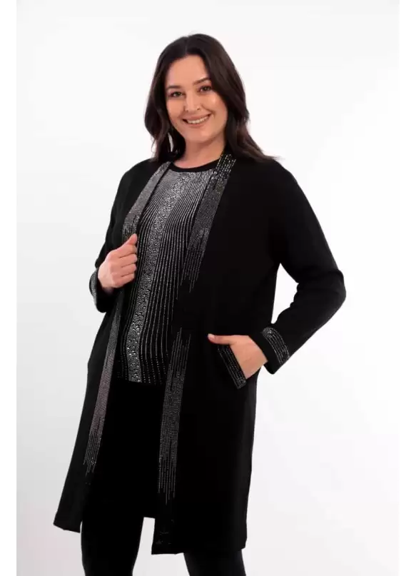 Taş Süslemeli Hırka Gümüş