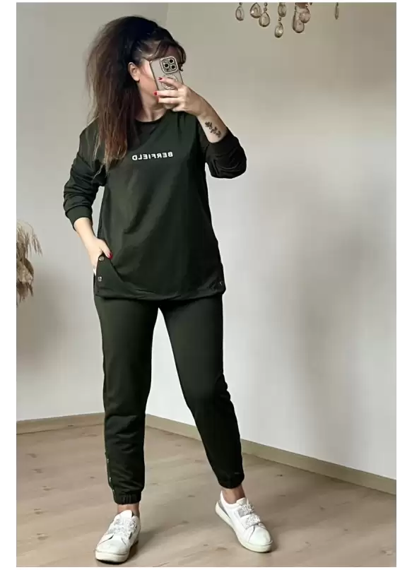Uzun Kol Yan Çıtçıtlı Haki Takım