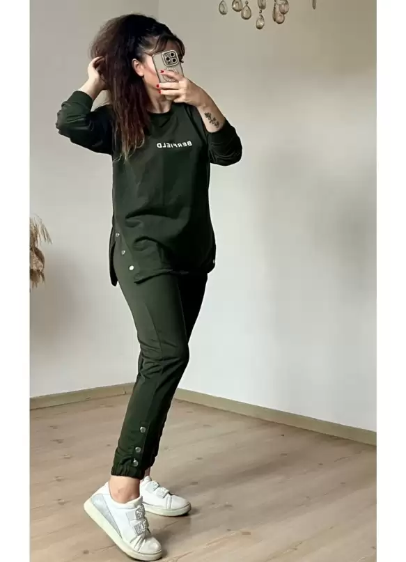 Uzun Kol Yan Çıtçıtlı Haki Takım