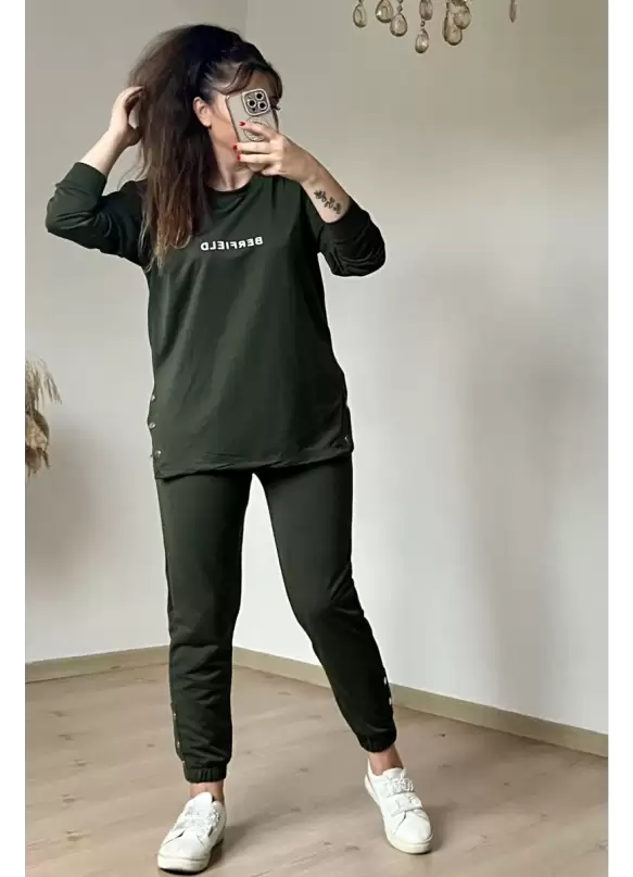 Uzun Kol Yan Çıtçıtlı Haki Takım