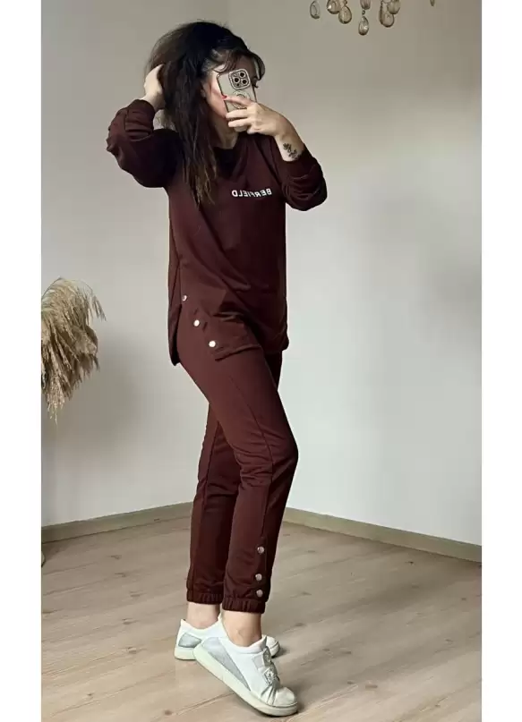 Uzun Kol Yan Çıtçıtlı Kahve Takım
