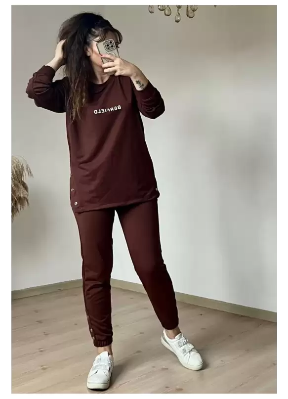 Uzun Kol Yan Çıtçıtlı Kahve Takım
