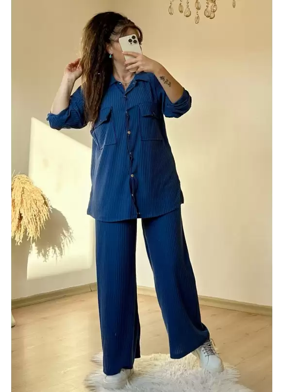 Yaka Cepli Çıtçıtlı Takım Mavi