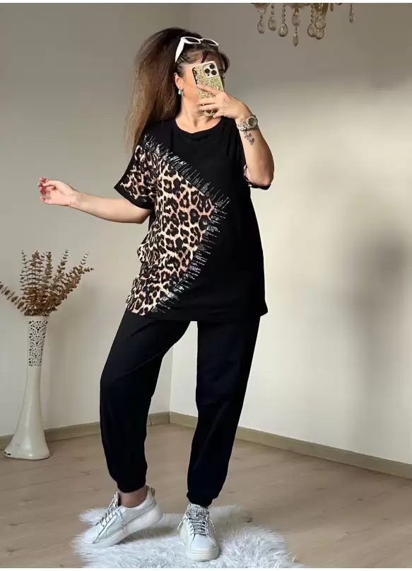 Yan Leopar Taşlı Takım