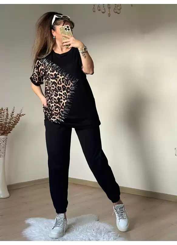Yan Leopar Taşlı Takım