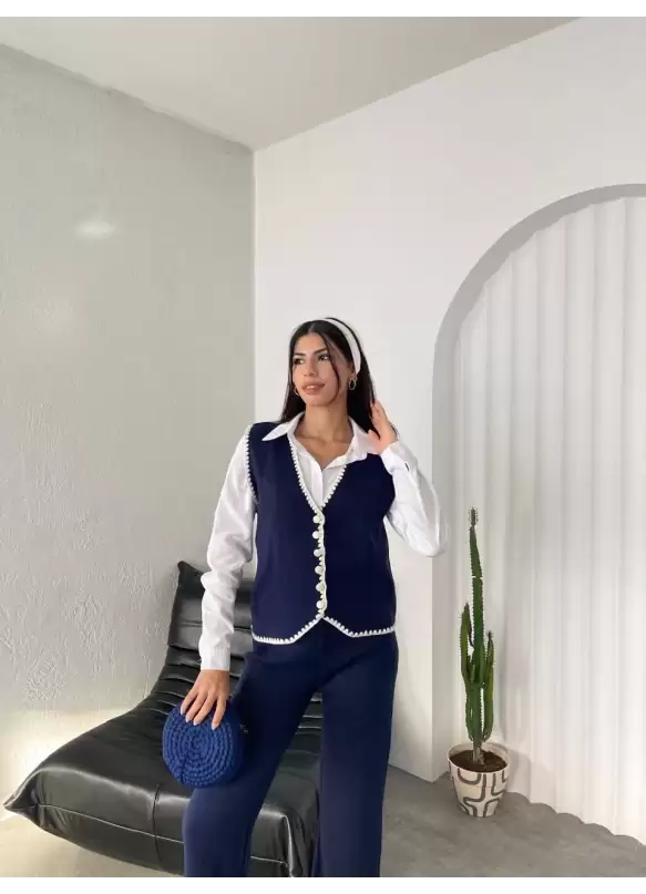 Yelekli Lacivert Triko Takım