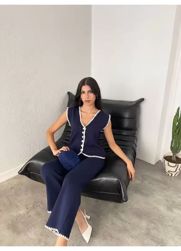Yelekli Lacivert Triko Takım
