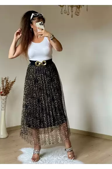 Açık Leopar Tül Etek