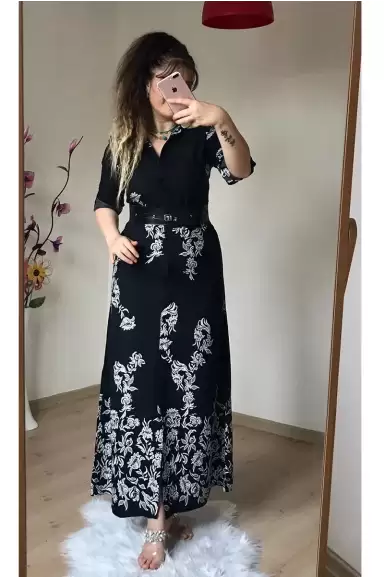 Damla Desen Gömlek Elbise Siyah