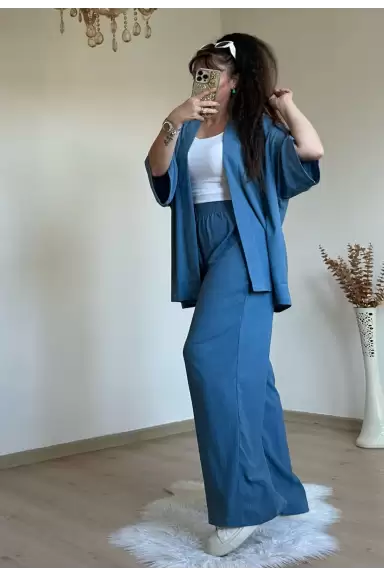 Düz Kimono Bebe Mavi Büyük beden