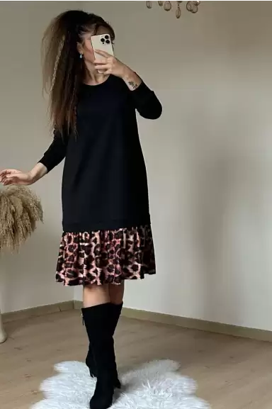 Etek Ucu Leopar Elbise