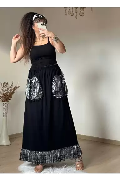 Gümüş Varak Ceplı Etek