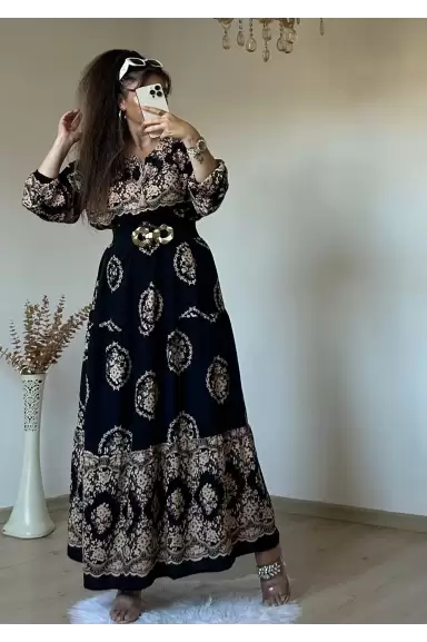 Halka Desen Sıyah Salaş Elbise