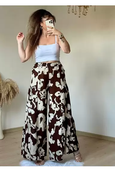 Coffee Patterned Trousers Skirt