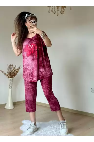 Kaprı Bordo Taşlı Takım