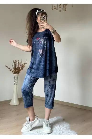 Kaprı Lacivert Taşlı Takım