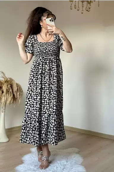 Kare Yaka Papatya Elbise