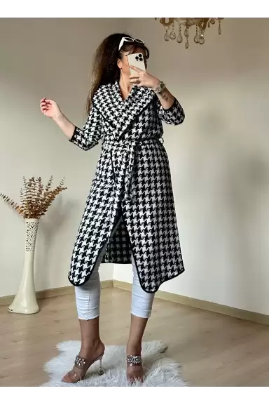Kaz Ayağı Desen Mevsımlık Kaban