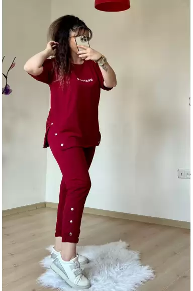 Kısa Kol Yan Çıtçıtlı Bordo Takım