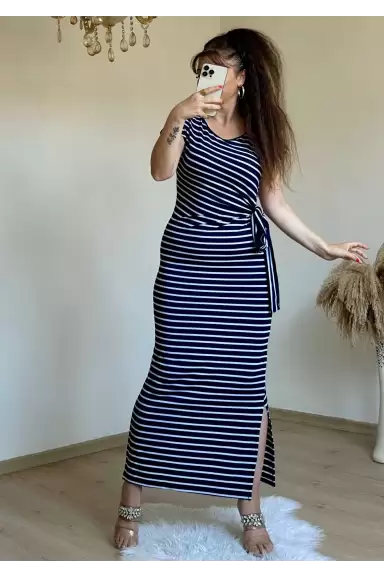 Lacivert Çızgılı Elbıse