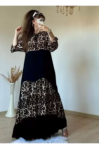 Leopar Desen Salaş Elbise
