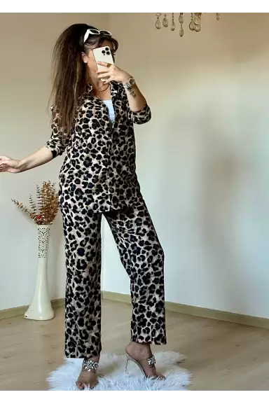 Leoparlı Gömlek Takım