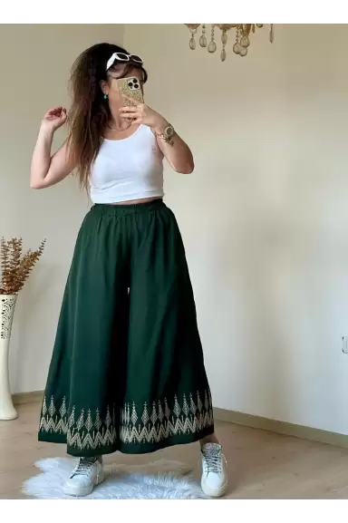 Nakışlı Pantalon Etek Haki