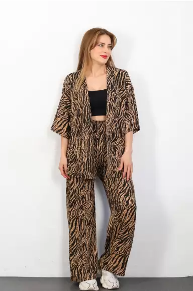 Zebra Desen Otantik Kimono Takım