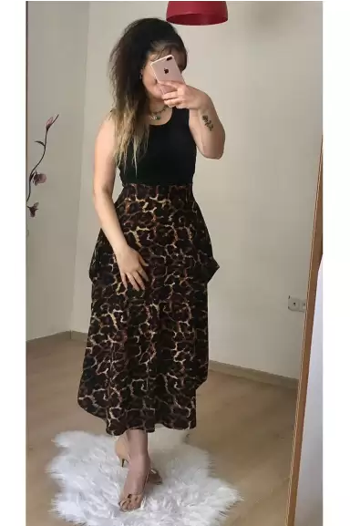 Sıfır Kol Üst Siyah Alt leopar Şalvar Elbise