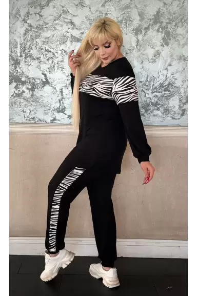Siyah Uzun Kollu zebra şeritli takım