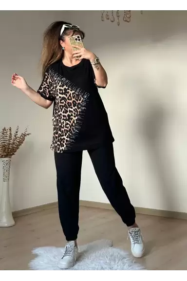Yan Leopar Taşlı Takım