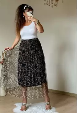 Açık Leopar Tül Etek