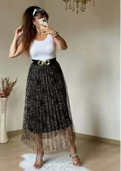 Açık Leopar Tül Etek