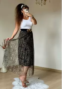 Açık Leopar Tül Etek