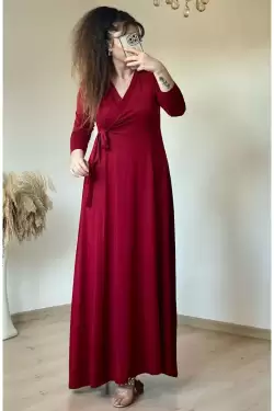Bel Bağlamalı Elbise Bordo
