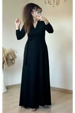 Bel Bağlamalı Elbise Siyah