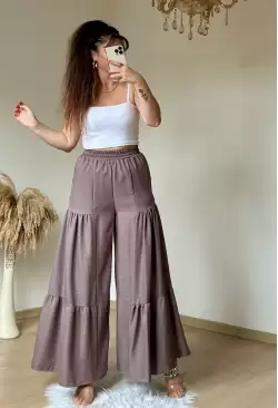 Bel Lastikli Pantolon Etek Pastel Pudra