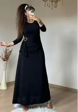 Bel Tokalı Elbise Siyah