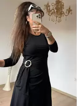 Bel Tokalı Elbise Siyah