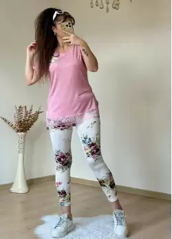 Dantel Detaylı Çiçekli Tayt Takım