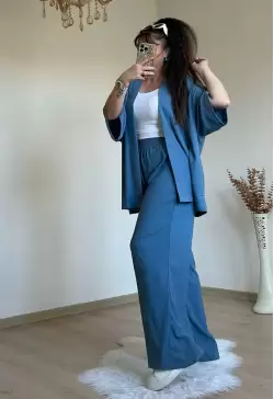 Düz Kimono Bebe Mavi Büyük beden