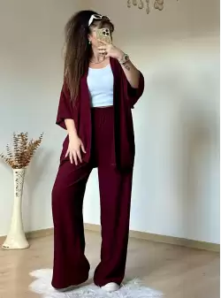 Düz Kimono Büyük beden Bordo