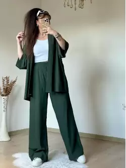 Düz Kimono Haki Büyük beden